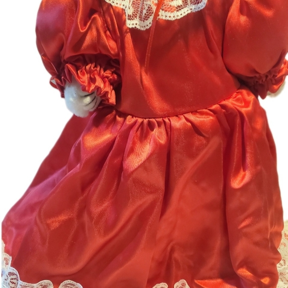 Vintage Teddy Bear On Stand w Satin & Lace Dress & Hat 15"H Great Condition - Picture 6 of 12